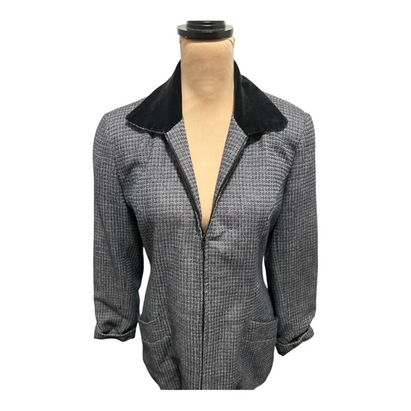 Metro Collection New York Jackets & Blazers - Metro Collection New York Micro Houndstooth Full Zip Blazer Velvet Collar Size 8